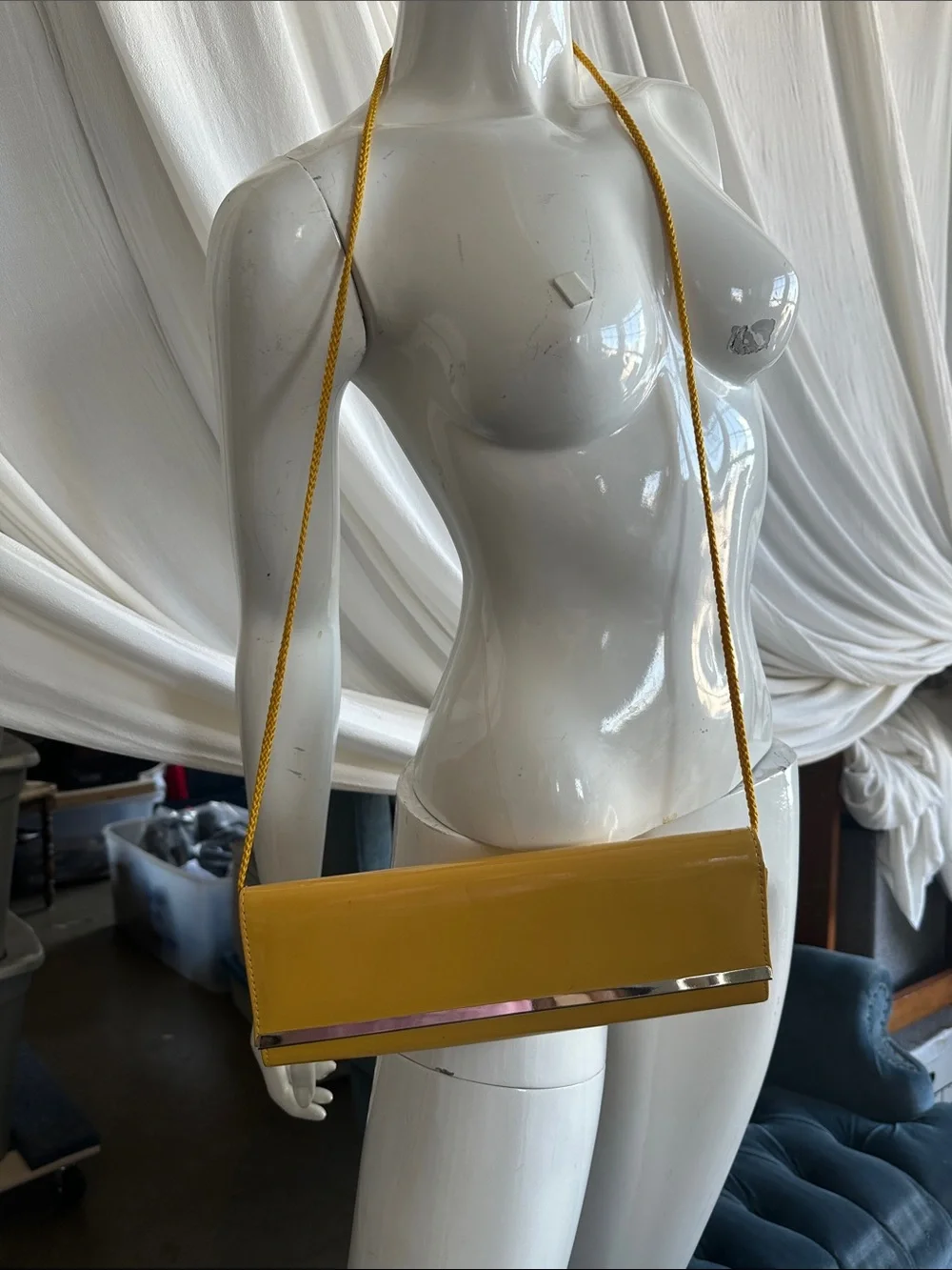 Vintage Mustard yellow clutch purse on rope
